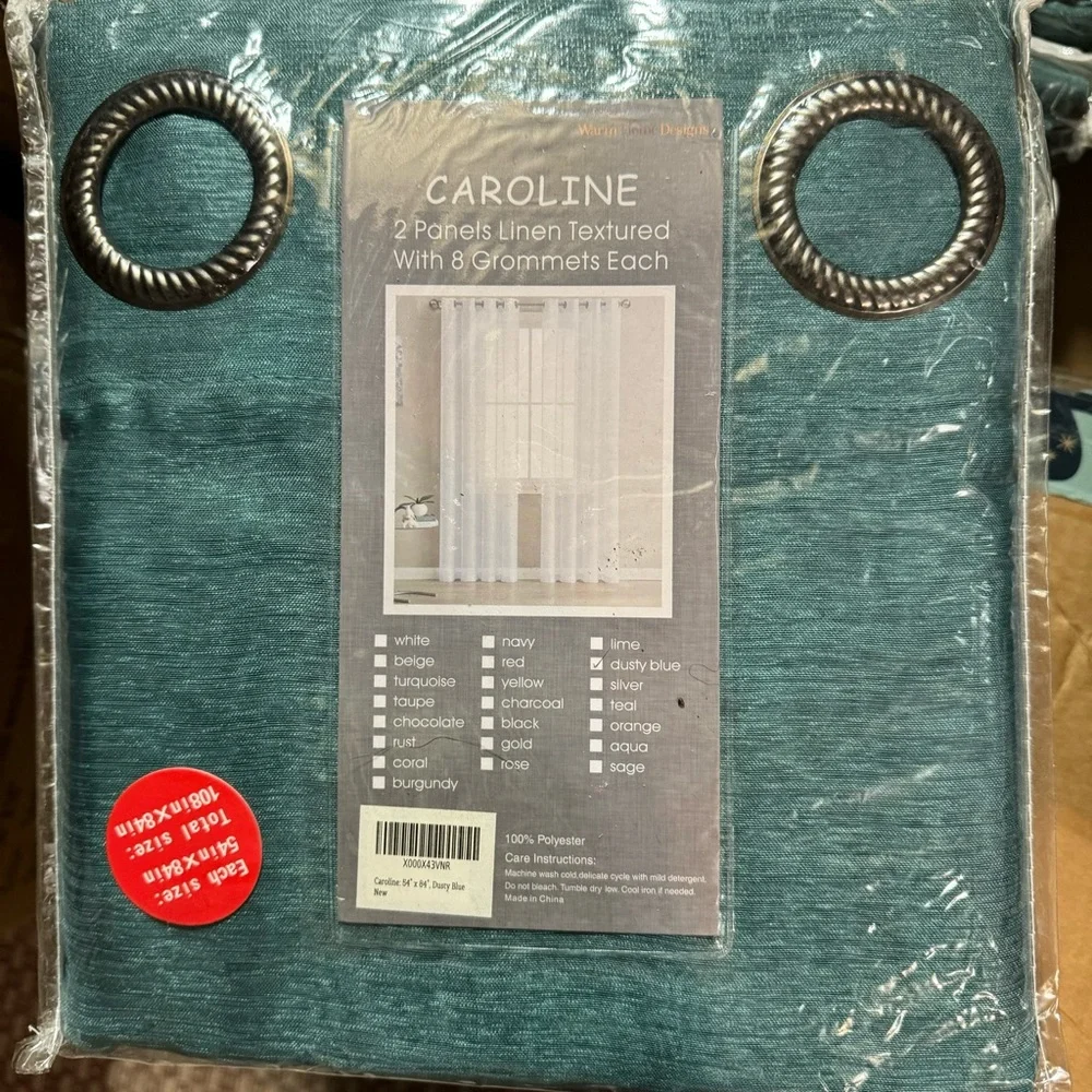 Caroline Dusty blue 2 panels linen textured with 8 grommets each